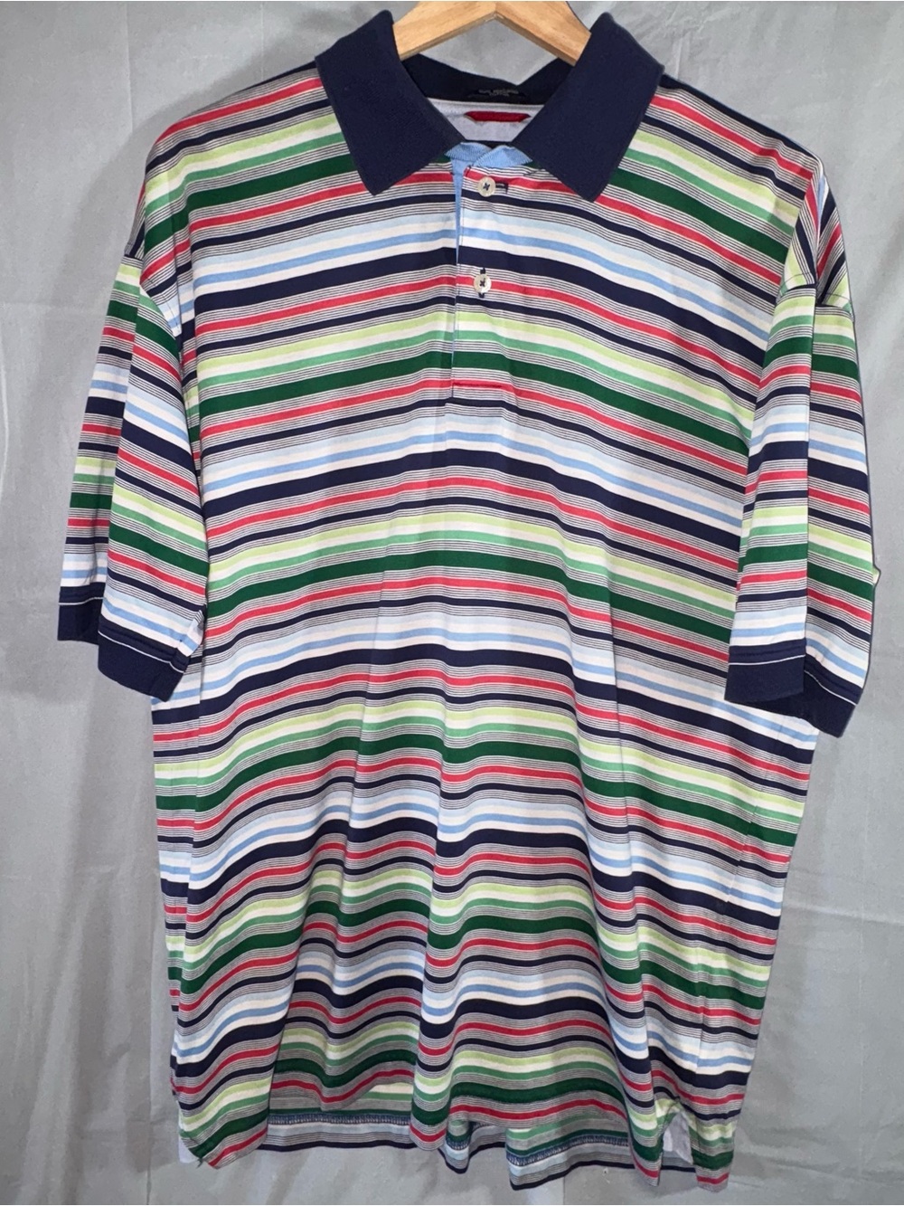Tommy Hilfiger Striped Polo Shirt Mens Large Blue White Cotton Collared Preppy